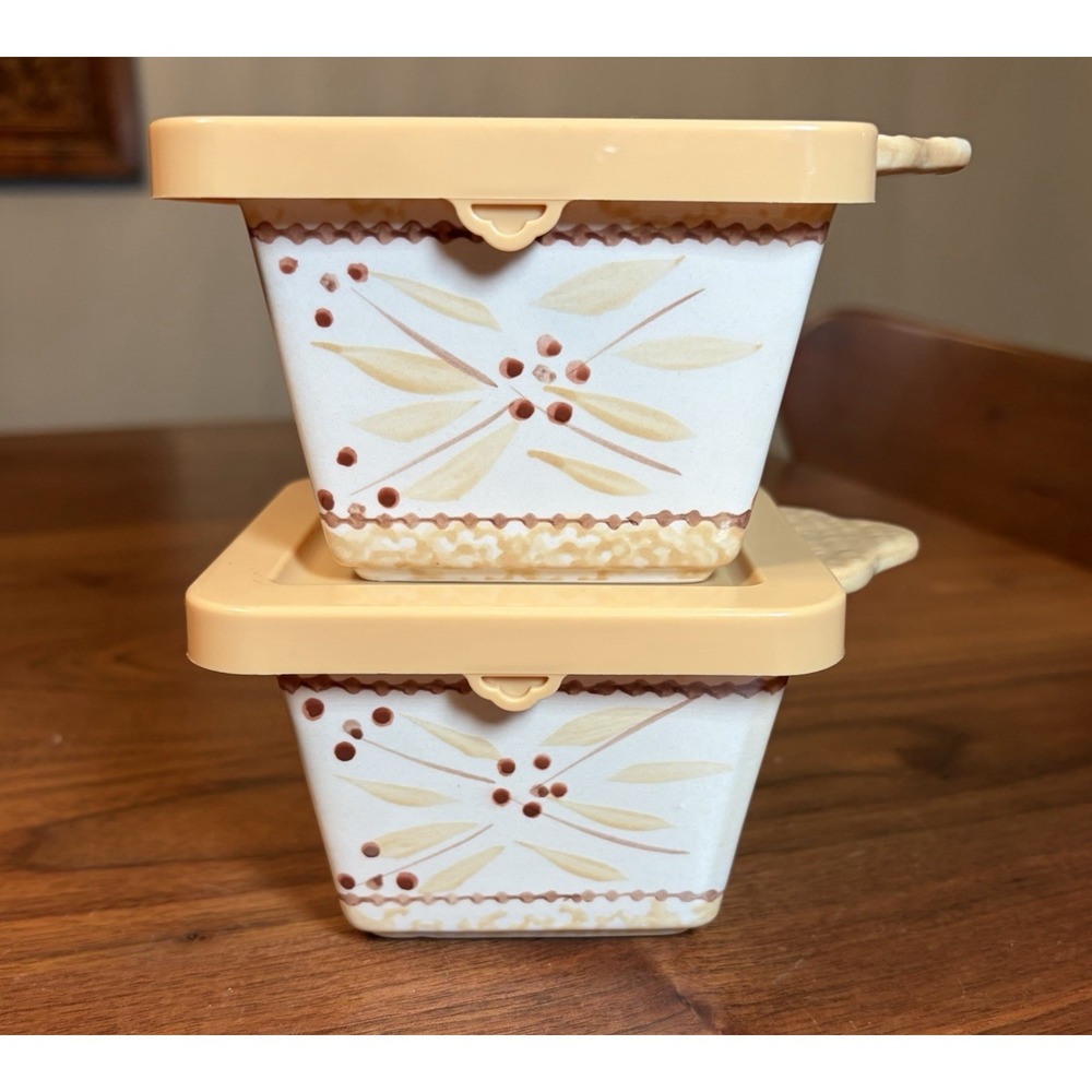 Temptations Old World Brown 10 oz Square Ramekins with Lids Set of 2